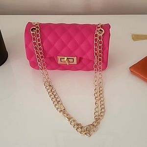 Cute adorable lil teenager purser in fushcia pink with gold chain
